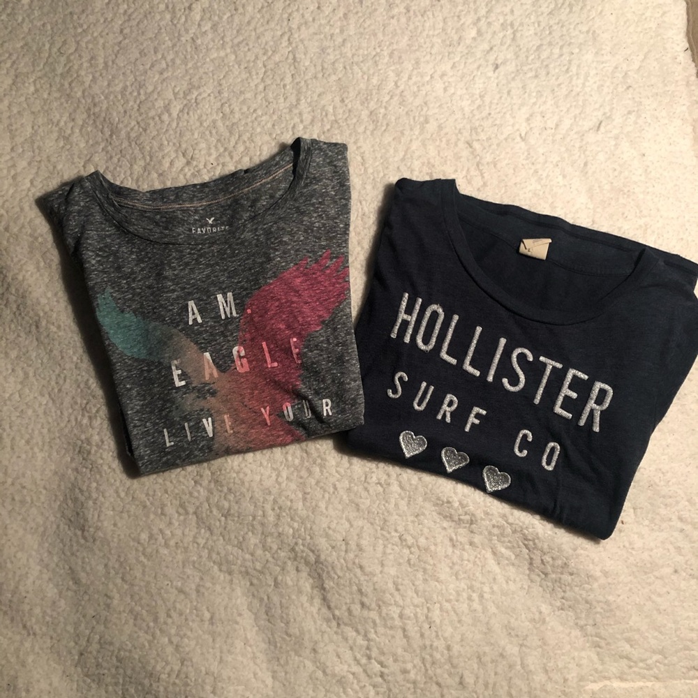 American Eagle and Hollister logo tees
